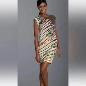 BCBGMAXAZRIA | Women's Size S Small  Dress Stripe Print Ruched Side Brown Multi